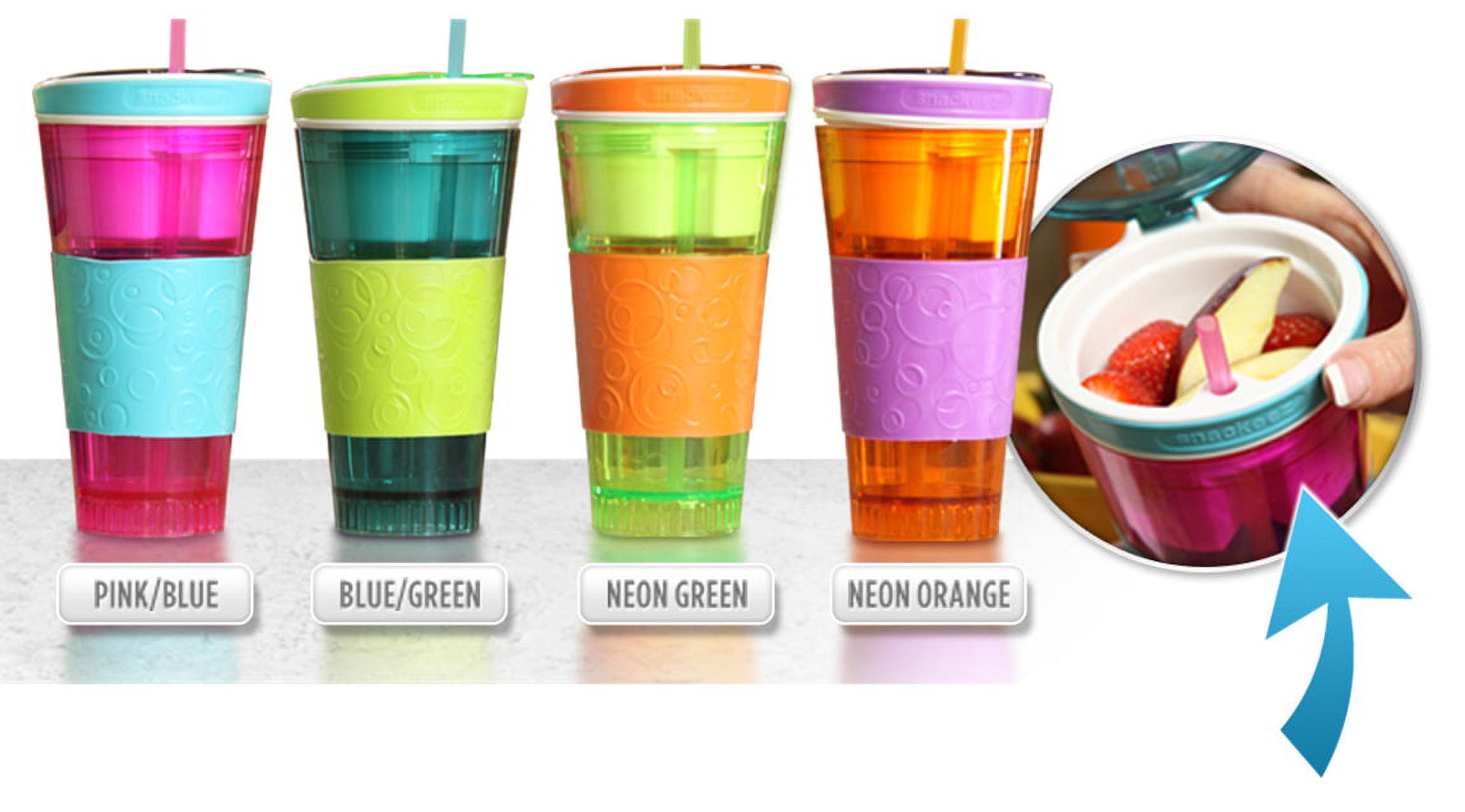 Snackeez Plastic 2 in 1 Snack & Drink Cup One Cup Assorted Colors - image 5 of 6