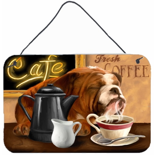 Carolines Treasures PTW2061DS812 English Bulldog Morning Coffee Wall or Door Hanging Prints  8x12 multicolor