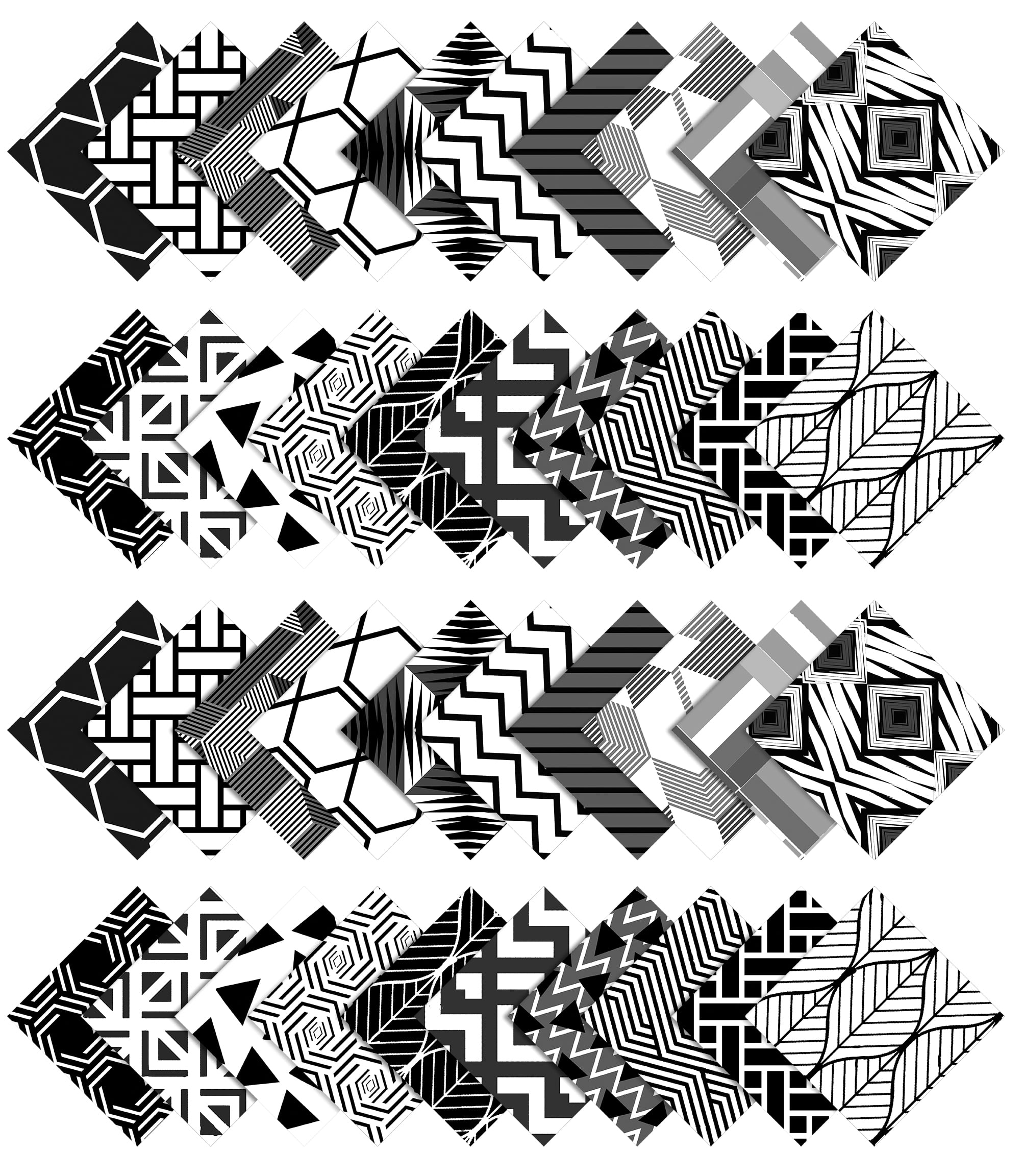 Soimoi 40Pcs Geometric Print Cotton Precut Fabrics For Quilting Craft Strips 2.5 inches Jelly Roll - White & Black