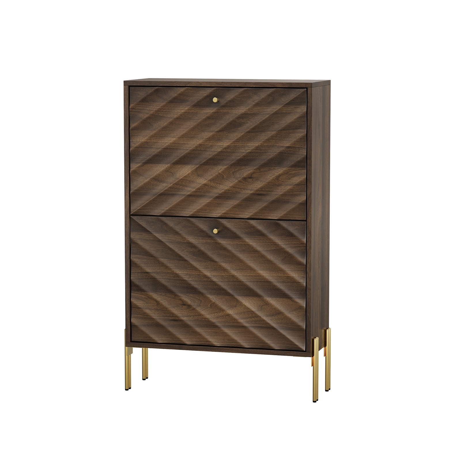 Hommoo Freestanding Shoe Cabinet with 2 Flip Drawers, Mid-century Narrow Shoes Storage Organizer Cabinet for Entryway, Walnut