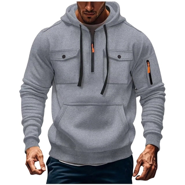 pstuiky manga larga para hombre, Sudadera deportiva de manga larga con capucha y bolsillos múltiples para hombre, estilo cargo, informal, para entrenamiento camisetas de hombre xxl
