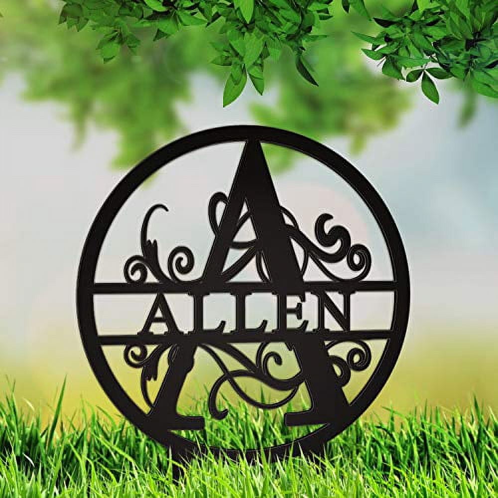 JASS GRAPHIX Allen 12" Black Aluminum Composite Monogrammed Garden Sign Last Name Signs for Yard Home Garden Personalized
