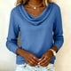thumbnail image 1 of TaTaai Women's Casual Loose Linen Long Sleeve Crew Neck Tops Elegant Draped Pleated Collar Solid Color Lightweight Comfy Blouses for Daily Office Gift, 1 of 8
