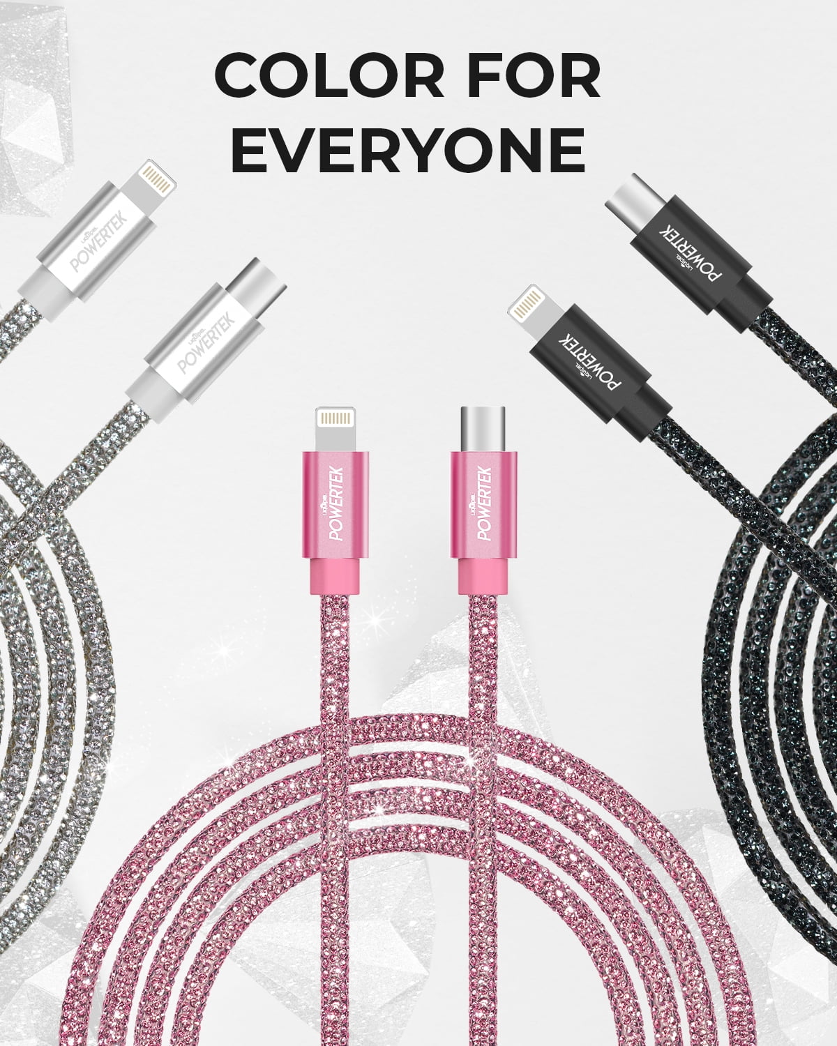 Liquipel Powertek USB C Lightning iPhone Charger Cable [MFI Certified], Fast Charging 6ft USB C to Lightning Cord, Diamond Shine Pink
