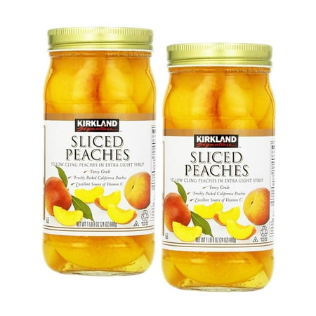 Kirkland Signature Sliced Peaches  24oz Glass Jar (Pack of 2  Total of 48 Oz)