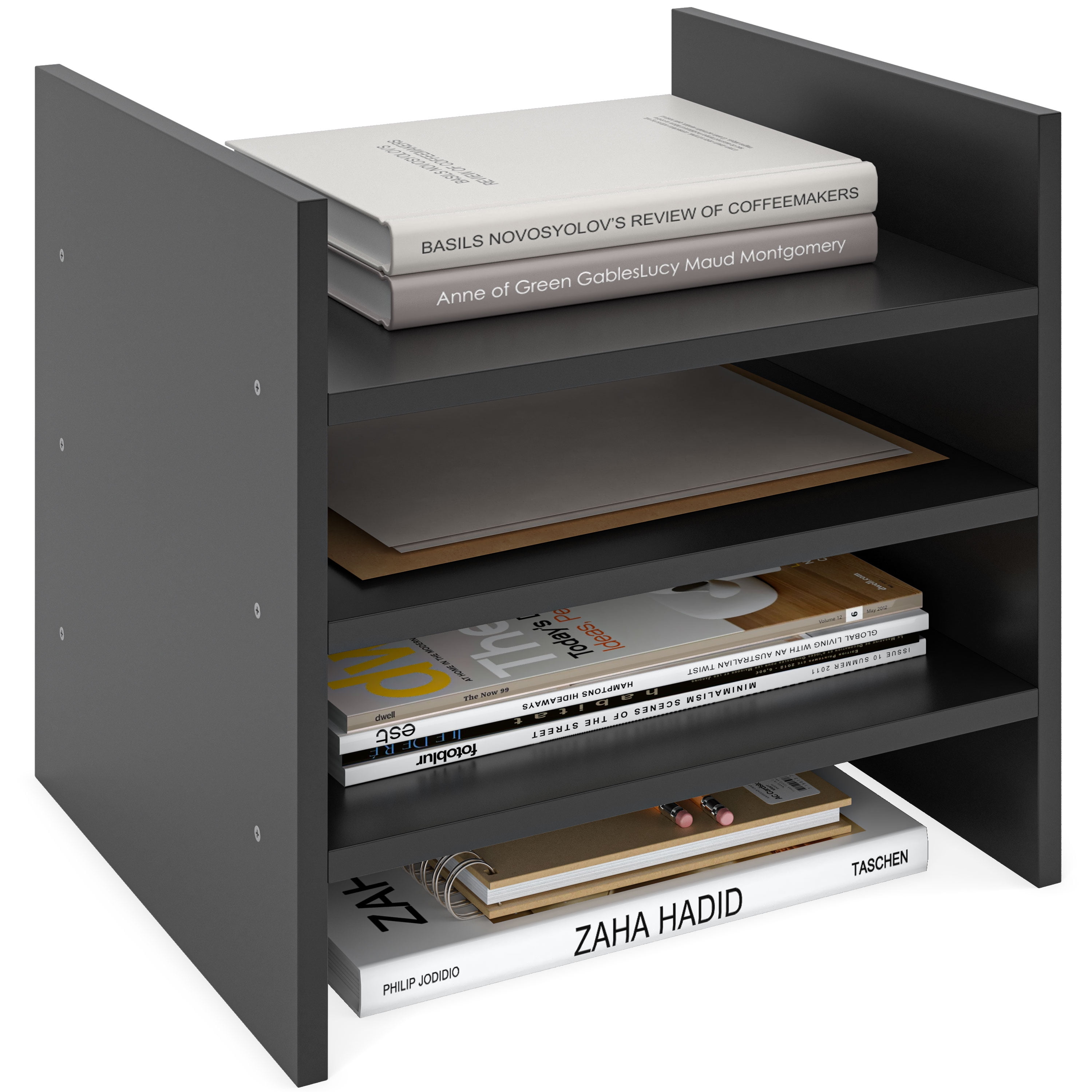 Ballucci 4-Tier Wood Paper Organizer, Compatible with Kalax Cube Storage Shelves, Black