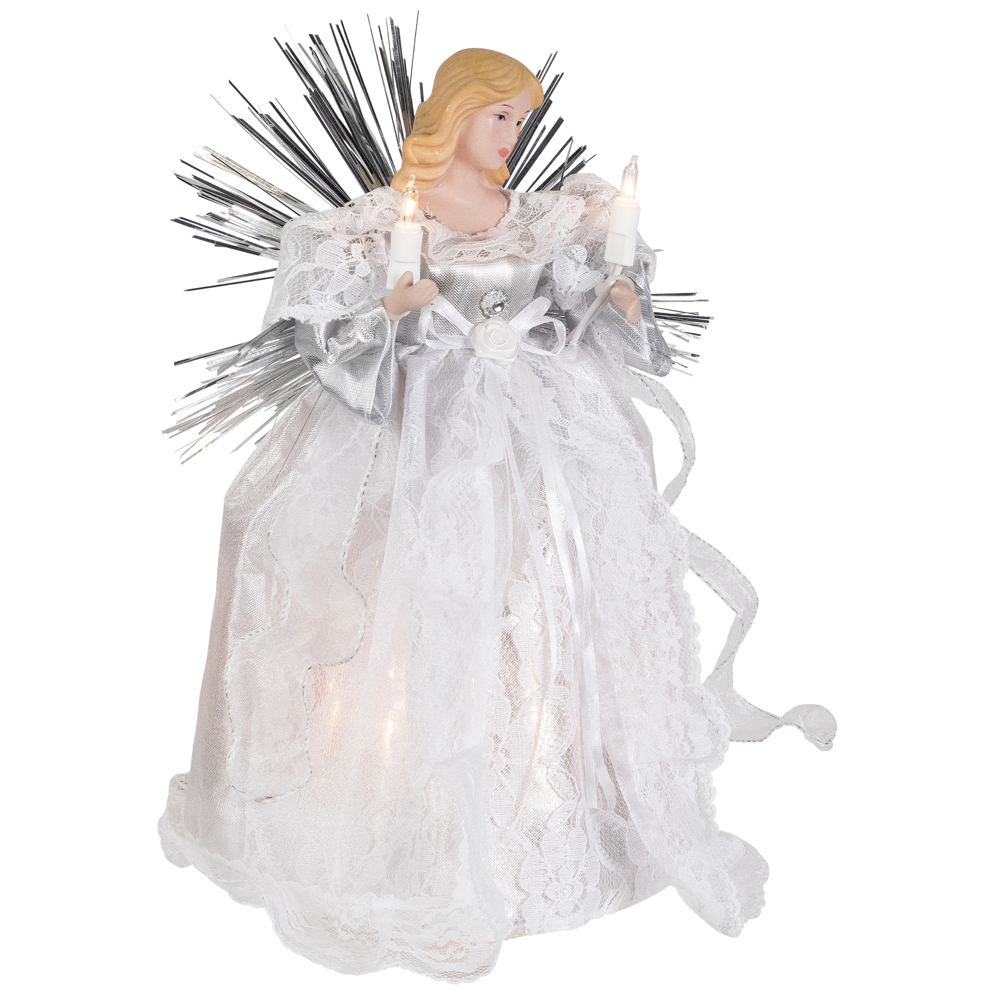 Northlight Lighted Angel with Candle Christmas Tree Topper - 10.5” - Silver - Clear Lights