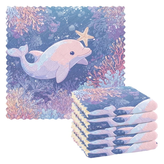 6 Pieces of Kitchen Towels 11x11Inch Kitchen Dish Cloths Kitchen Dish Towels Reuseable Cleaning Cloths Cute Dolphin