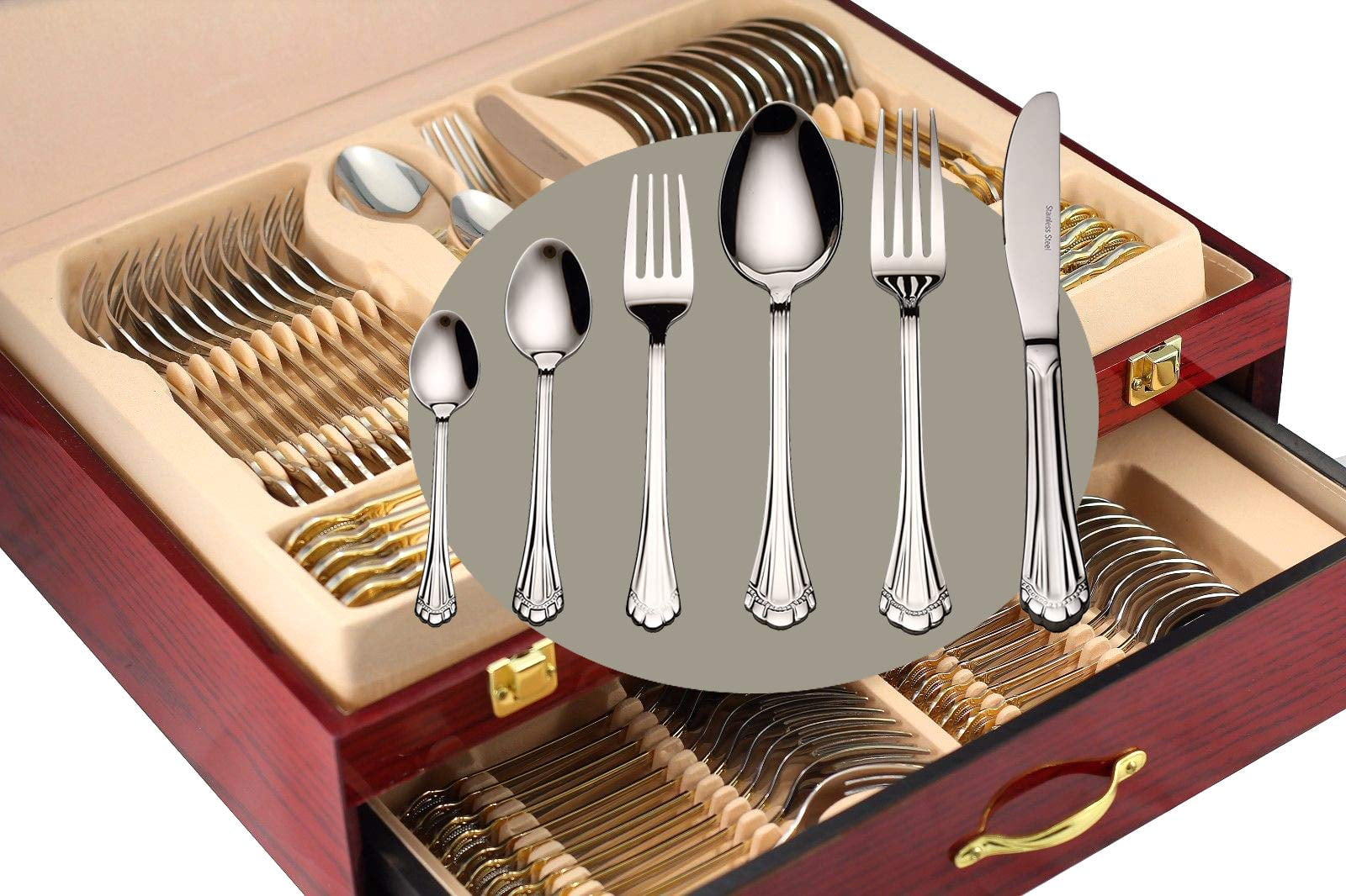 Beautiful Luxury Ornamental Gold stainles steel cutlery dinnerware flatware 
