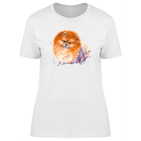 Cool Watercolor Pomeranian Dog T-Shirt Women -Image by Shutterstock, Female x-Large