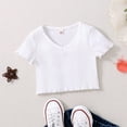 thumbnail image 2 of Ruyang Toddler Baby Girls Tees Ruffle Short Sleeve Tshirts Ribbed Knit T Shirt Solid Color Plain Shirts Cropped Top, 2 of 4
