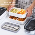 thumbnail image 3 of Bento box, lonchera con tenedor, cuchara, divisor, adecuada para microondas, blanca, 3 of 5