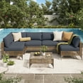 thumbnail image 1 of YODOLLA 7 Pieces Patio Conversation Set with Tea Table, Outdoor Sectional PE Rattan Wicker Furniture Seat, Dark Brown Rattan& Dark Grey Cushion and Pillow, 1 of 8