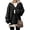 Black, variant on Women's Gray Chunky Cable Knit V-Neck Pullover Sweater, Long Sleeve Loose