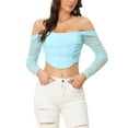 thumbnail image 2 of INSPIRE CHIC Mesh Sheer Long Sleeve Corset Crop Top for Women Ruched Off Shoulder Blouse Push Up Party Boned Bustier S Light Blue, 2 of 6