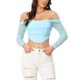 thumbnail image 2 of INSPIRAR CHIC Top Corto de Corsé de Manga Larga Transparente para Mujeres Blusa Off Shoulder Arrugada Push Up Fiesta Bustier con Varillas S Azul Claro, 2 of 6