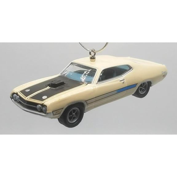 Christmas Ornament for 1970 Ford Torino Cobra Cream Black Blue