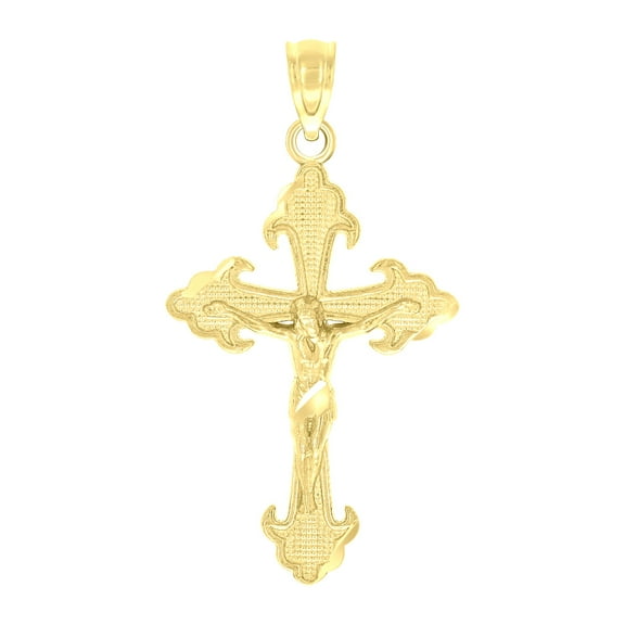 10k Yellow Gold Unisex Textured Crucifix Cross Religious Charm Pendant Pendant Necklace for Men Women