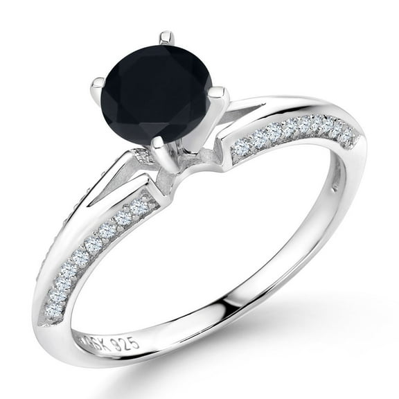 Gem Stone King 925 Sterling Silver Round Black Onyx Ring for Women (1.38 Cttw, 6MM Stone, Size 9) (Size 9)