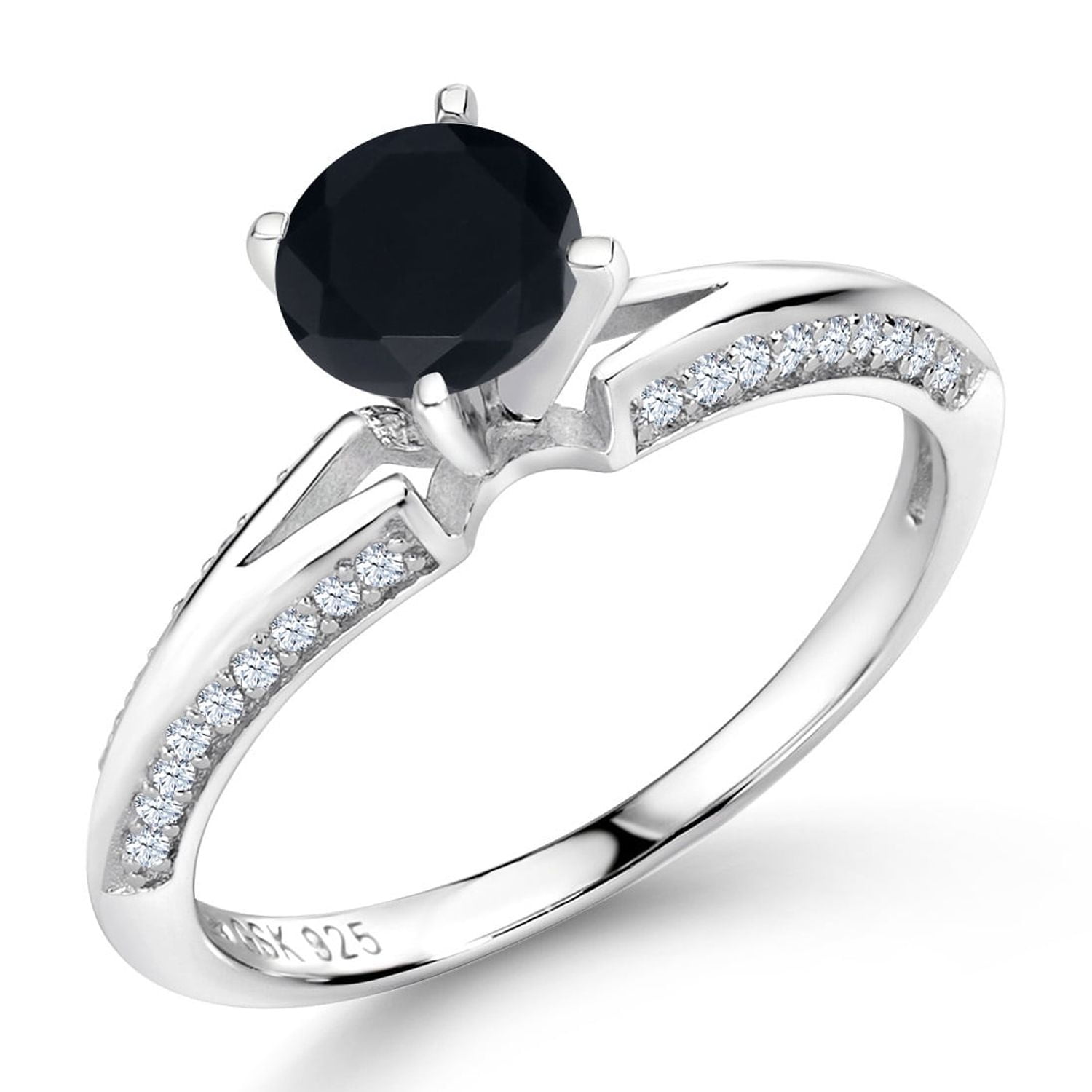 Gem Stone King 925 Sterling Silver Round Black Onyx Ring for Women (1.38 Cttw, 6MM Stone, Size 9) (Size 9)