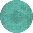 thumbnail image 1 of Ahgly Company Machine Washable Indoor Round Oriental Turquoise Blue Industrial Area Rugs, 4' Round, 1 of 4