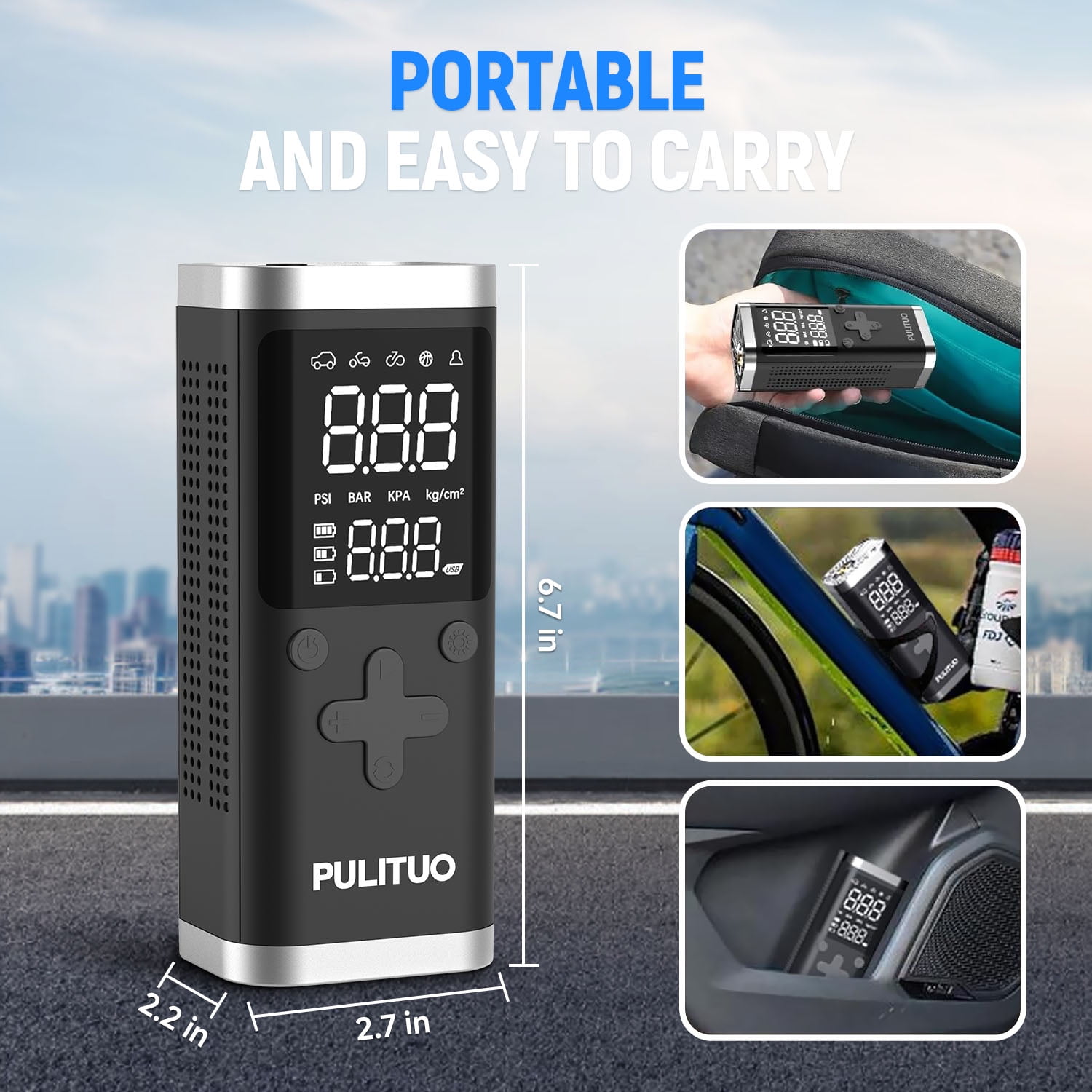 Cordless Air Compressor 150PSI, Fast 90-Second Tire Inflator with 6000mAh Battery, Digital Gauge, Dual Power Battery & 12V DC, LED Light, Portable Electric Air Pump for Car Tires, Bikes, Motorcycles