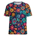 thumbnail image 5 of Nostalgic Vintage Floral Womens Tops Women's Fashion Casual Short Sleeve Flower Print Round Neck Pullover Top Blouse, 5 of 6