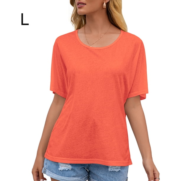 Camiseta de mujer de manga corta con cuello redondo Sexy Hollow Summer Top suelto, naranja, L Methold AP001234-11