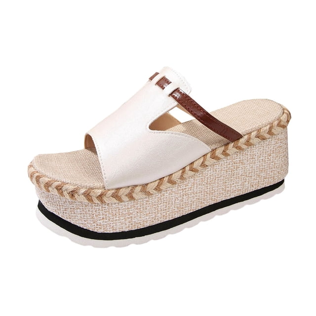 Sandalias de Cuña de las Mujeres Casuales Open Toe Mule T Correa, Zapatos Negros de las Mujeres Más Tamaño Tejido Tacón Primavera Verano