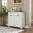 thumbnail image 3 of Farmhouse Double Tilt Out Trash Cabinet for 20 Gallon Trash Cans, Free Standing Recycling Cabinet with Hideaway Drawer, Barn Door Style Laundry Sorter Cabinet, Tilt Out Trash Cabinet for Kitchen, 3 of 16