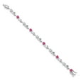 thumbnail image 2 of Gem Stone King 925 Sterling Silver Heart Shape Pink Created Sapphire White Moissanite and Round White Lab Grown Diamond Greek Vine Flower Tennis Bracelet for Women (5.14 Cttw, 7.5 inch), 2 of 4