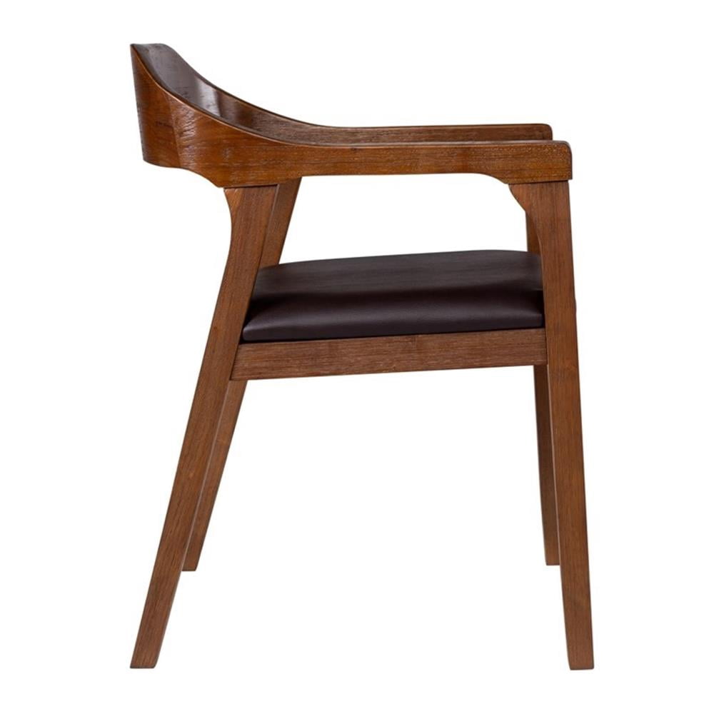 Pemberley Row Faux Leather Brown Dining Arm Chair Rounded Foam Padded Seat 22.25" Unassembled