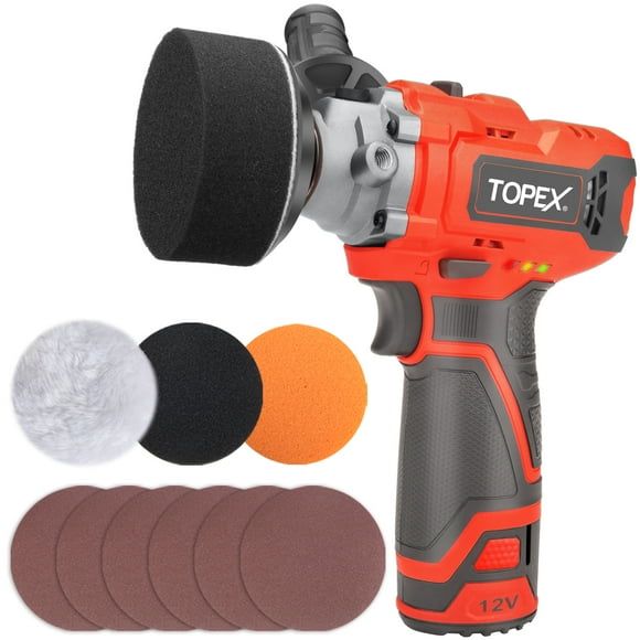 TOPEX 12V Cordless Polisher 3" Mini Car Detailing Buffer & Sander w/ Battery & Charger
