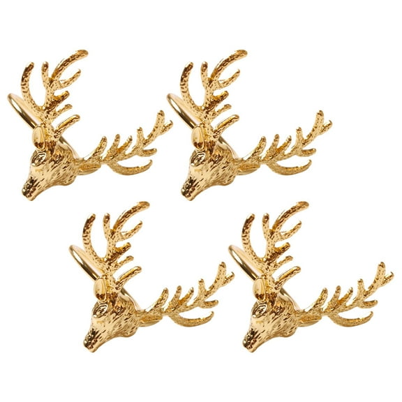 NUOLUX 4Pcs Golden Metal Deer Head Napkin Rings for Christmas and Holiday Table Decors
