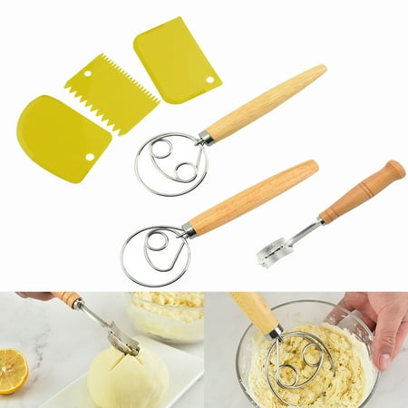 

MesaSe Danish Dough Whisk Baking Tool - Large - Dutch Dough Whisk Hand Mixer for Bread Cookie Dumpling or Pizza Dough with Dough Scrapers （Color random delivery）