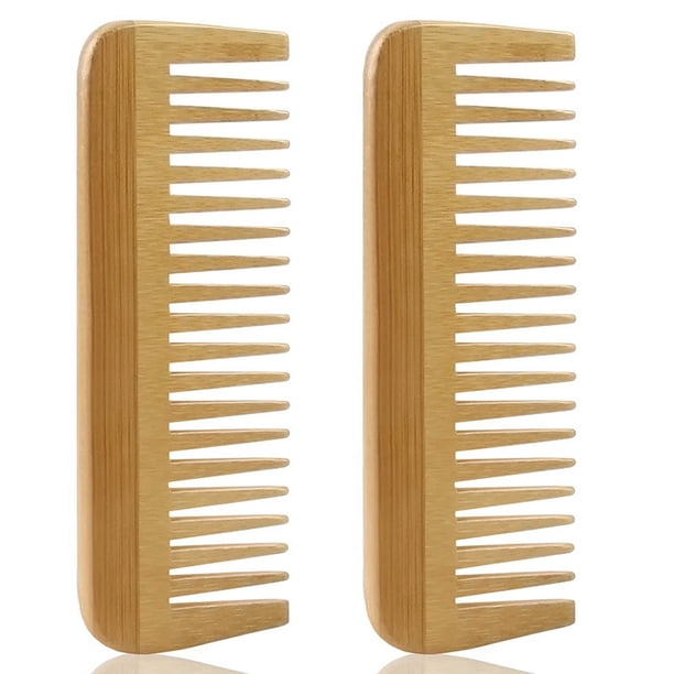 2X Peine Grueso de Madera Maciza Peine de Dientes Anchos Peine de Peluquería Antiestático para Masaje de Estilo Portátil Peine de Peluquería Sin Manejar