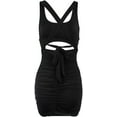 thumbnail image 6 of HLSOHJP Women's Cut Out Front Cocktail Dresses Sleeveless Crisscross Tie Back Bandage Bodycon Pleated Mini Cami Dress, 6 of 7