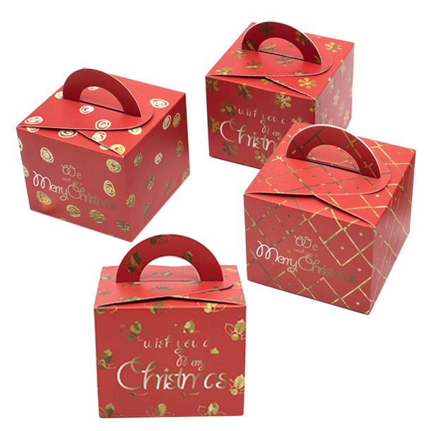 12 cajas navideñas con forma de manzanas con asa, ideales para galletas, dulces y regalos. También sirven como recipientes tipo calcetín, perfectos para fiestas y decoración (Rojo/Patrón aleatorio).