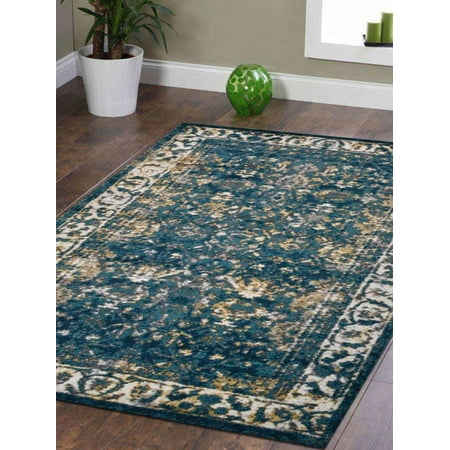 10 X 12 Oriental Rugs Rugsotic Carpets Machine Woven Heatset Polypropylene 10'x13' Area Rug Oriental Blue MX0015 ()