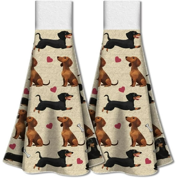 1set Microfiber Hanging Towel for Kitchen with Hook and Loop Fastener Dog 345x315mm 2pcs/set