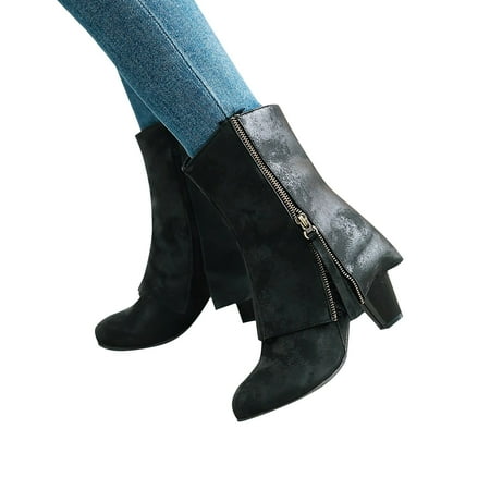 

ZXHACSJ Vintage Boots Short Boots Thick High Heel Middle Boots Women s Short Boots Black 37