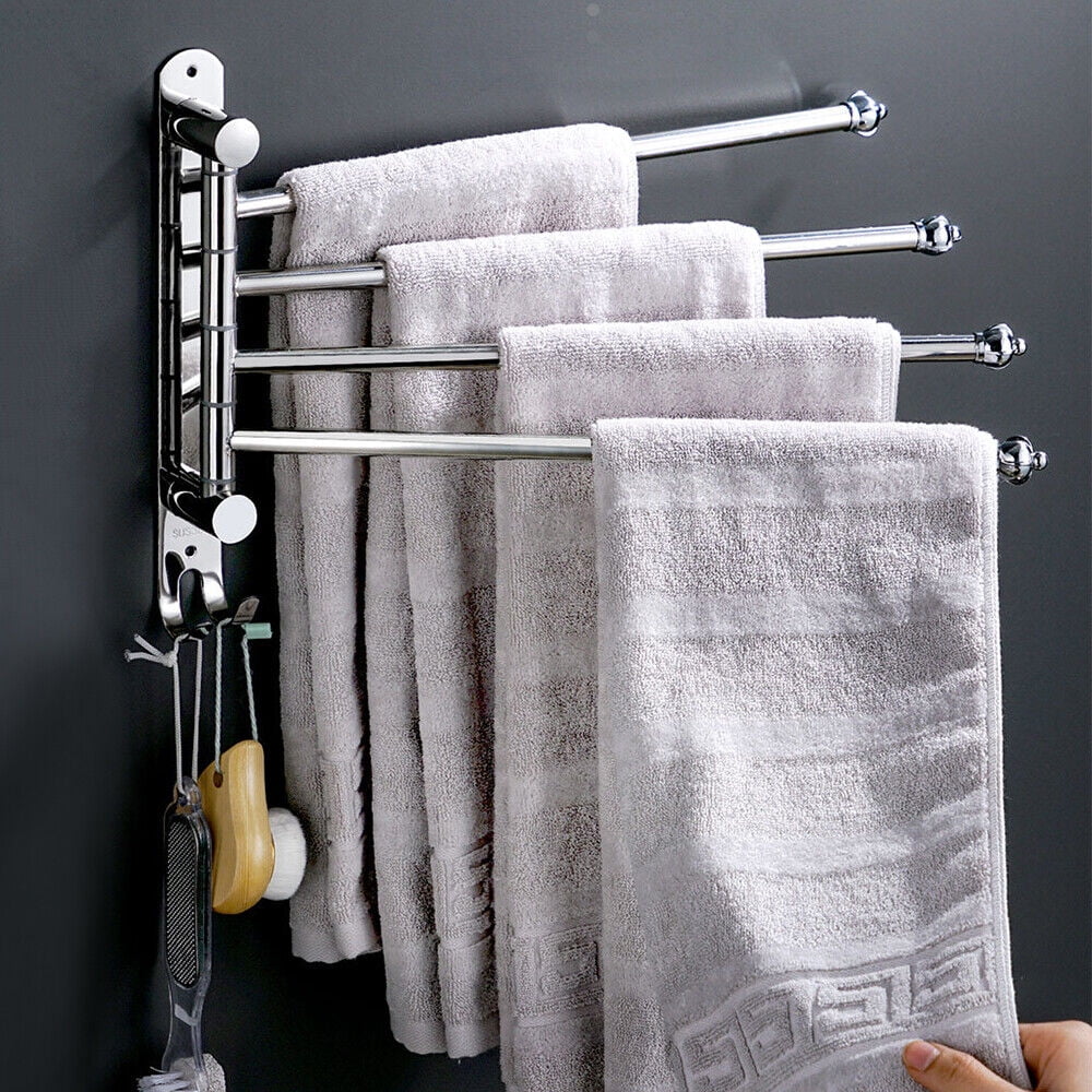 Towel Rack 4Arm Swivel Towel Rack Wall Mount Towel Hanger Shelf