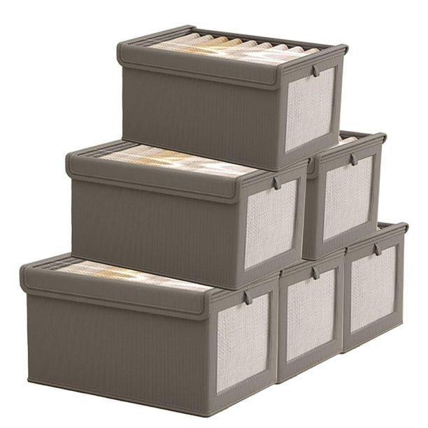 6 Piezas Caja de Almacenamiento con Tapa, Cajas Organizadoras para Clósets, Organizador de Ropa Plegable para el Hogar, Dormitorio, Armario, Oficina (Gris)
