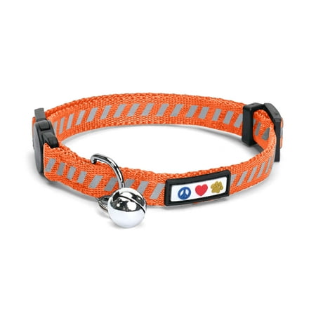 UPC: 0735255518320 | Pawtitas Traffic Reflective Cat Collar with Safety Buckle and Removable Bell Cat Collar Kitten Collar Orange Cat Collar