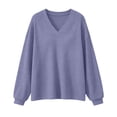 thumbnail image 5 of Otvok Winter Women Waffle Knit Top, V‑Neck Drop‑Shoulder Long Sleeve Loose Casual Pullover Shirt, 5 of 7
