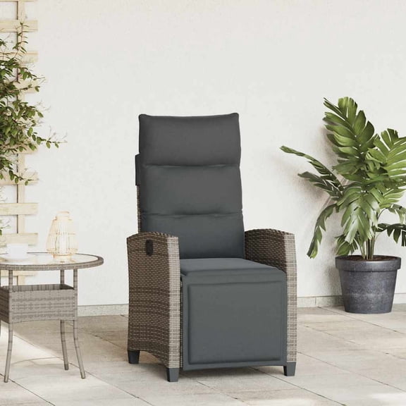vidaXL Reclining Patio Chair with Side Table Gray Poly Rattan