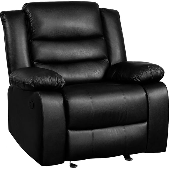 PrimeZone Oversized Rocker Recliner Chair - Wide Lazy Boy Recliner Chair with Overstuffed Armrest, Faux Leather Manual Reclining Chairs for Living Room, Bedroom, Home Theater Seating, Black