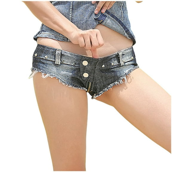 Ladies Fashion Sexy Ultra Low Waist Denim Nostalgic Zipper Open Crotch Pants Nightclub Steel Pipe Dance Hot Pants Spicy Girl Shorts