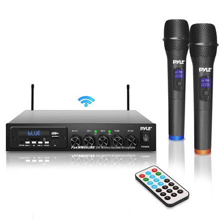 UHF Wireless Karaoke Microphone Set - With Portable Digital Audio Sound Mixer Receiver System w/Bluetooth Receiver, MIC Setting, MP3, USB, SD Readers - For DJ Music and Home Party - (Best Wireless Microphone For Dj)