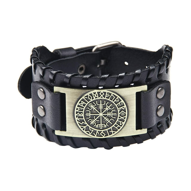 Estilo punk cuerda aleación para hombre pulsera brazalete de Bronce de cuero Yuyangstore Pulseras anchas de puño